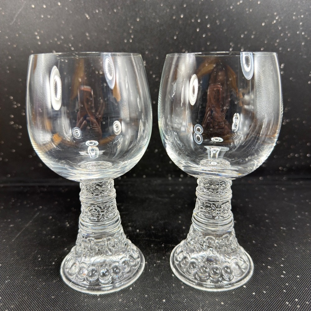 Thomas Rosenthal Bacchus Wine Glass Set of 2 Clear Textured Stem 6in Goblets VTG